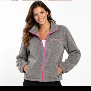 EUC Columbia Size Small‎ Women's Gray Fleece Jacket with Pink Accents